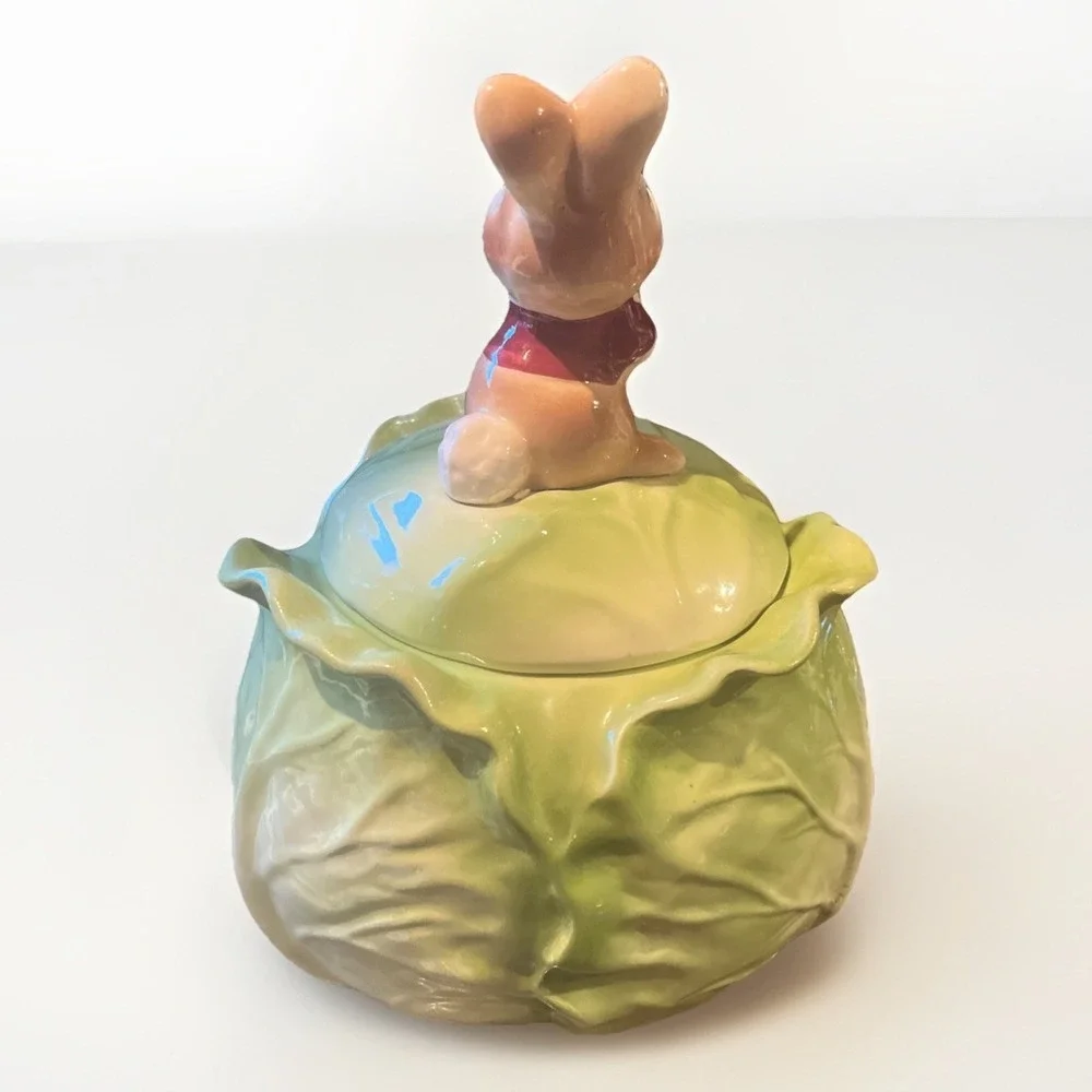 Vintage Metlox Poppytrail Bunny Rabbit On Cabbage Ceramic Cookie Jar